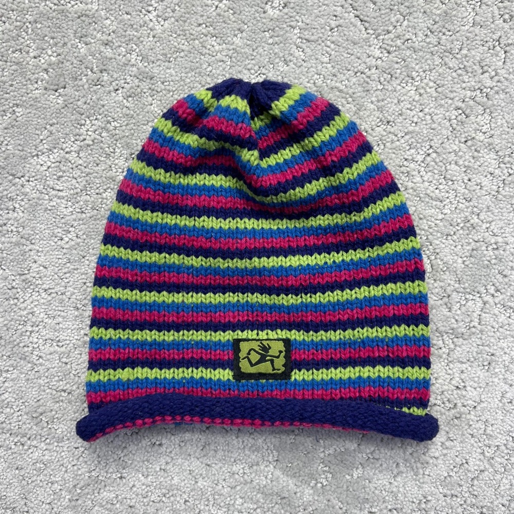 VINTAGE Artesania Beanie 100% Wool Knit Multicolor Striped Bolivia Gorpcore